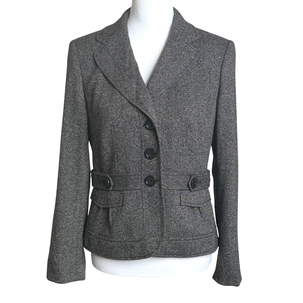 Ann Taylor Petites Tweed Peplum Wool Blend Blazer Grey Womens 8P